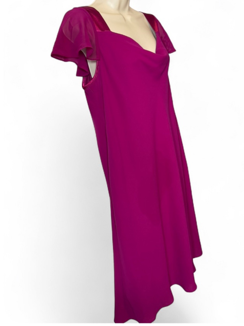Vintage 2005 SL Fashions Fuschia Chiffon Midi Dress, Women's Size 18WP‎ - Picture 5 of 11